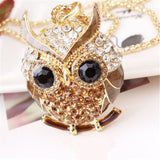 Trendy Womens Fashion Blue Charming Crystal and Gold Owl Pendant Necklace (many colours available) 