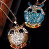 Trendy Womens Fashion Blue Charming Crystal and Gold Owl Pendant Necklace (many colours available) 