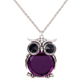 Cute Natural Purple Stone Cute Animal Pendant Necklace Jewelry - Vintage Long Chain 