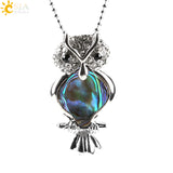 Standing Owl Shape Paua Shell Abalone Series Necklace and Pendant 