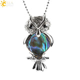Standing Owl Shape Paua Shell Abalone Series Necklace and Pendant 
