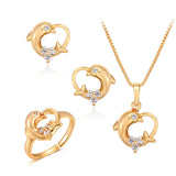 18K Yellow Gold Plated Dolphin Heart Charm Jewelry Set 