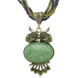 Bohemia Stunning Crystal Owl Chunky Gem Bronze Rope Chain Pendant Necklace - 8 Colours Available 