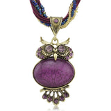 Bohemia Stunning Crystal Owl Chunky Gem Bronze Rope Chain Pendant Necklace - 8 Colours Available 