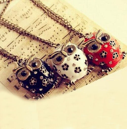 Super Cute Crystal Rhinestones Vintage Long Chain Owl Pendant Necklace 
