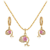 18K Gold Plated Pink Sapphire Dolphin Jewelry Set 