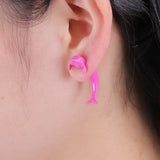 Cute Harajuku Stereo Piercing Dolphin Stud Earrings 