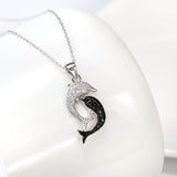 925 Sterling Silver White Black Cubic Zirconia Dolphin Necklace 