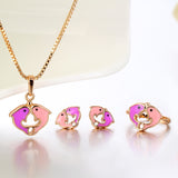 18K Gold Plated Purple Pink Double Dolphin Jewelry Set 