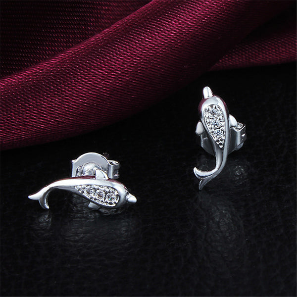 925 Sterling Silver Plated Jumping Dolphin Earrings 