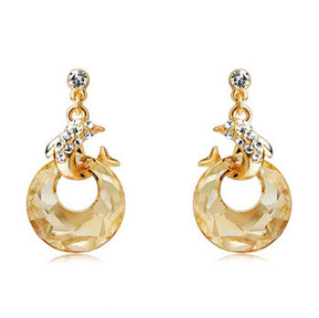 Lovely 18K gold plated dolphin earrings with crystal dome 