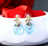 Lovely 18K gold plated dolphin earrings with crystal dome 