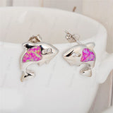 925 Silver Filled Opal Stone Dolphin Stud Earrings 