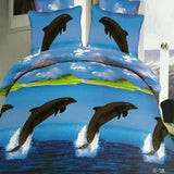 Printed Blue Sea Dolphin Bedding Set - 4 Pieces 