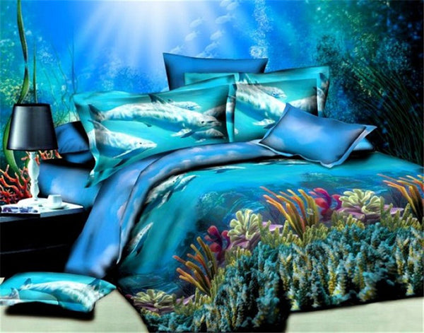 Under The Blue Sea Dolphin Bedding Sets 100% Cotton - 4 Pieces 