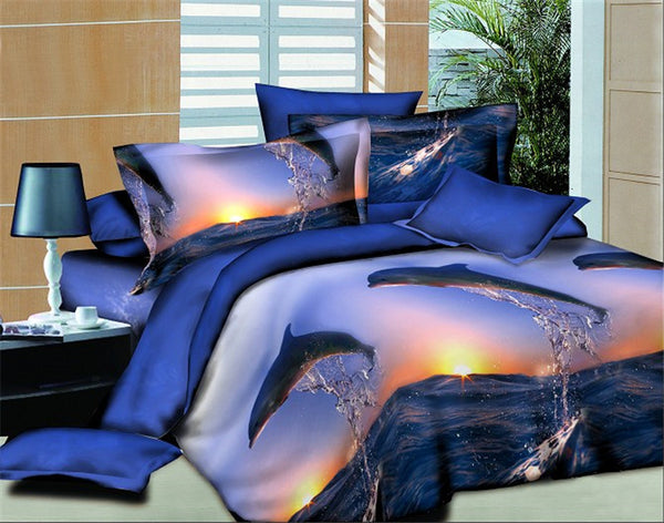 Beautiful Sunset Dolphin Bedding Set 100% Cotton 4 Pieces 