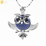 Soft Natural Round Gem Stone Owl Bird Necklace Pendants (Available in Opal, Purple, Pink, Quartz and more) 