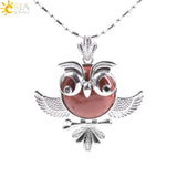 Soft Natural Round Gem Stone Owl Bird Necklace Pendants (Available in Opal, Purple, Pink, Quartz and more) 