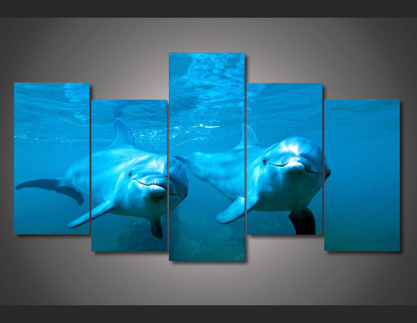 Framed Ocean 5 Piece Canvas Dolphin Wall Art 