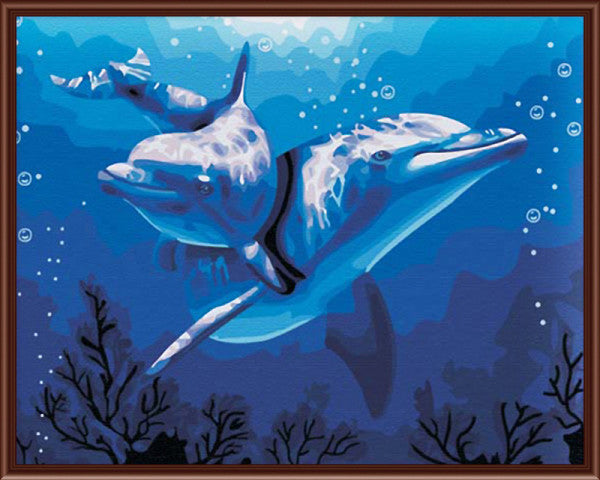 Hand Painted Oil On Canvas Dolphins In The Deap Sea Canvas Wall Art 