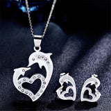 Elegant Dolphin Heart Necklace and Earrings Dolphin Jewelry Set 