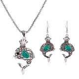 Bohemia Turquoise African Blue Bead Dolphin Jewelry Set 