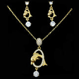 Graceful Crystal Dolphin Jewelry Set Including Including Necklace and Earrings 