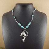 Tibetan Silver Turquoise Vintage Dolphin Necklace 