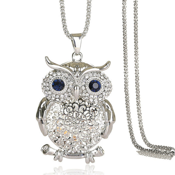 Stunning Zircon Hollow Owl Necklace Flower Necklace (Colour Options - Rosary Gold Silver Chain) - Friendship Necklaces 