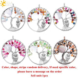 7 Chakra Tree of Life Colorful Faceted Natural Agates Beads Owl Pendant Necklace 