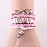 Stunning Infinity Love Leather Wrap Dolphin Bracelet 