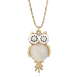 Eye Catching Clear Rhinestone Glass Beads Owl Necklace - Gold Color 