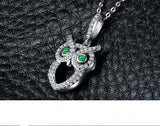 925 Sterling Silver Green Nano Russian Simulated Emerald Owl  (Necklace Not Included) 