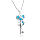 Stunning 925 Sterling Fire Blue Heart and Key Opal Dolphin Pendant (Necklace Not Included) 