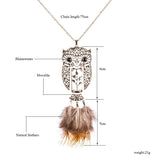 Unique Bohemian Long Yellow Feather Crystal Owl Necklace and Pendant 