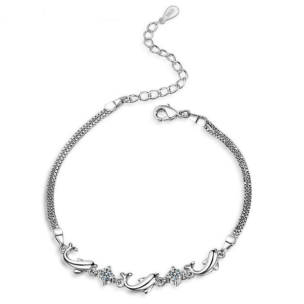 Elegant Silver Plated Dolphin Inlaid Zircon Bracelet 