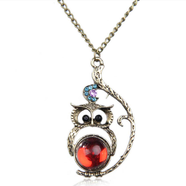 Vintage Long Studded Cute Owl Pattern Nature Stone Pendant Necklace - Perfect Accessory or Gift 