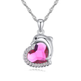 Swarovski Crystal Dolphin Heart Pendant Necklace - Various Stone Colours 