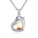 Swarovski Crystal Dolphin Heart Pendant Necklace - Various Stone Colours 