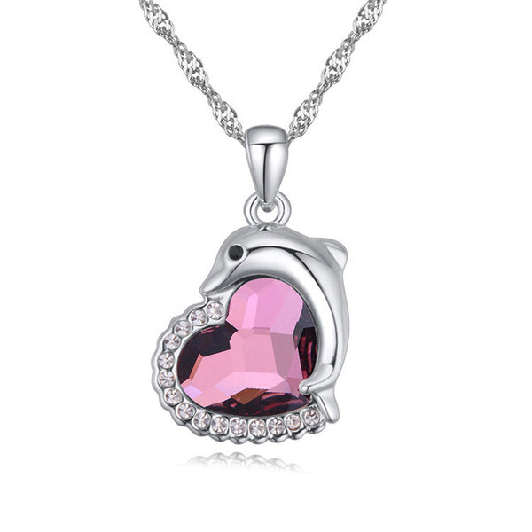 Swarovski Heart Necklace Crystal Aurora Borealis - Pink Duality & Privé  Bridal