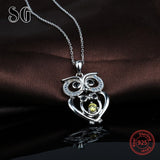 925 Sterling Silver European Zircon Owl Necklace and Pendant 