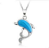 Lovely Silver Blue Dolphin Necklace and Pendant 