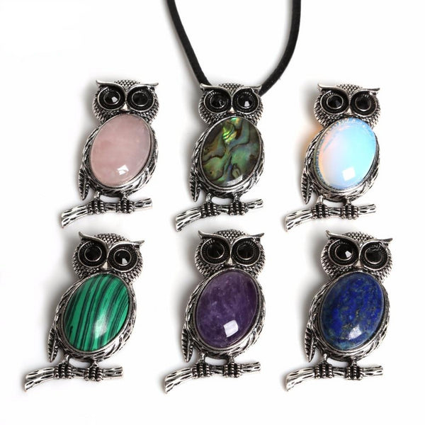 Vintage Owl Necklace Pendant Suspension Necklace Natural Stone Pendant For Women 