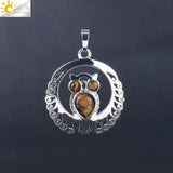 Natural Stone Hollow Silver Owl Necklace - Perfect Gift For Her - Huge Range of Stone Colours to Choose From 