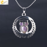 Natural Stone Hollow Silver Owl Necklace - Perfect Gift For Her - Huge Range of Stone Colours to Choose From 