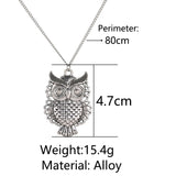 Vintage Vivid Carved Owl Antique Silver Necklace for Women 