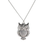 Vintage Vivid Carved Owl Antique Silver Necklace for Women 