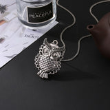 Vintage Vivid Carved Owl Antique Silver Necklace for Women 