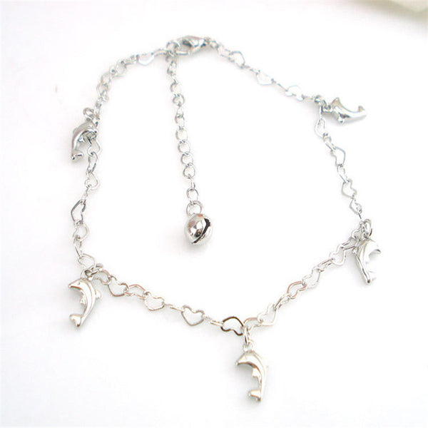 Intricate Heart Shaped Chain Dolphin Pendant Anklet 