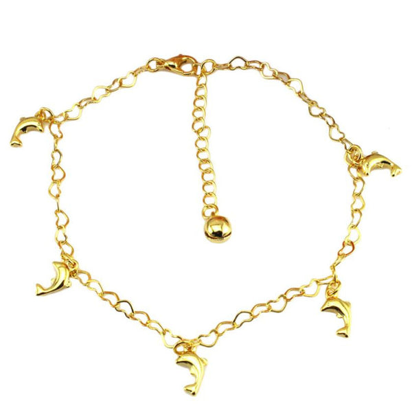 Intricate Heart Shaped Chain Dolphin Pendant Anklet 